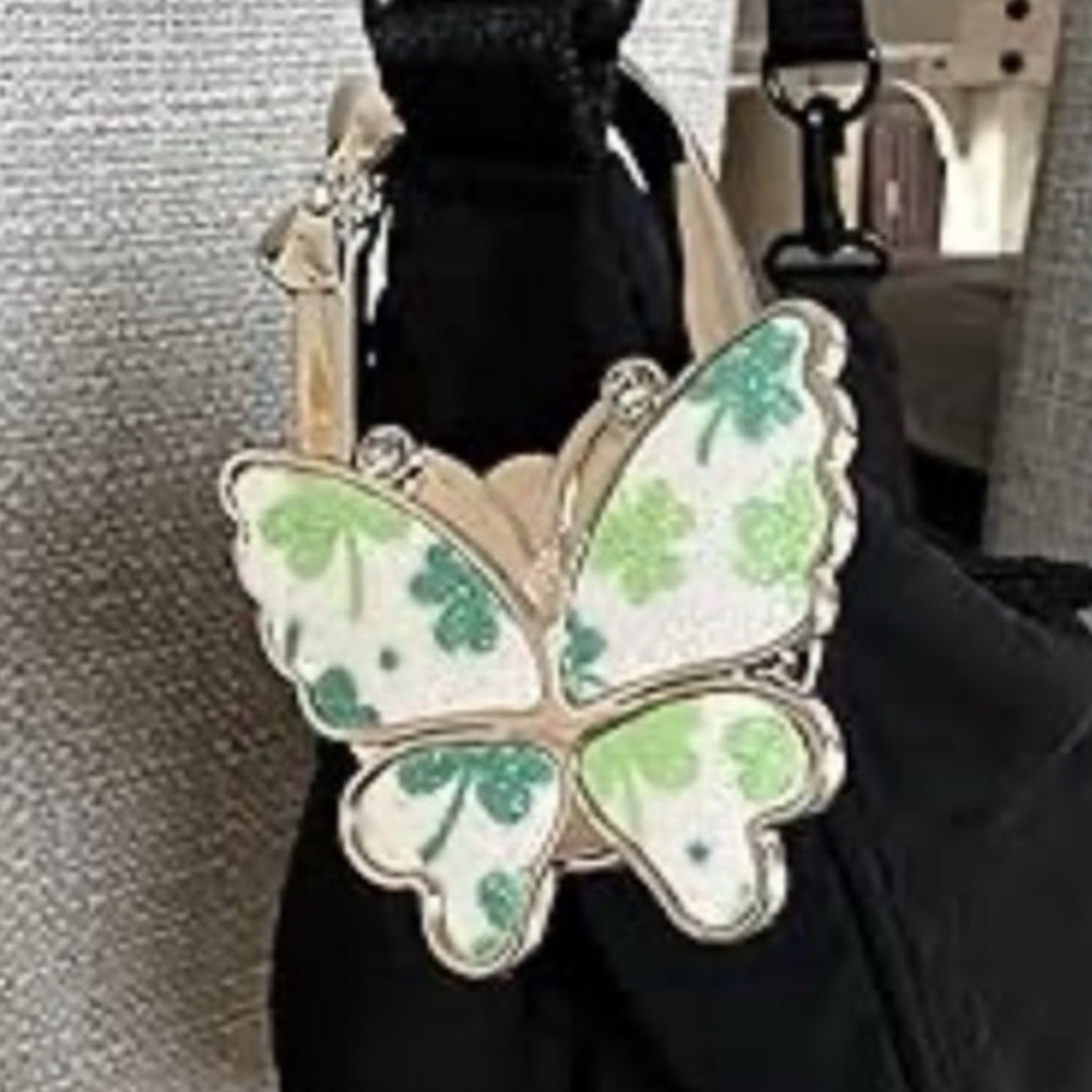 🦋☘️NEW Purse Hook Bag Charm Table Hanger Green Clover Foldable Cute Butterfly 🛍️